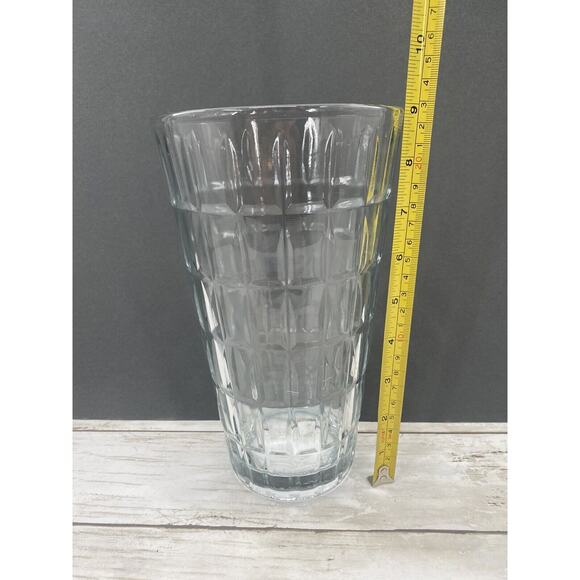 Vintage Syndicate MCM TARTAN Clear Heavy Pressed Glass 9" Cut Flower Vase USA - Picture 5 of 12